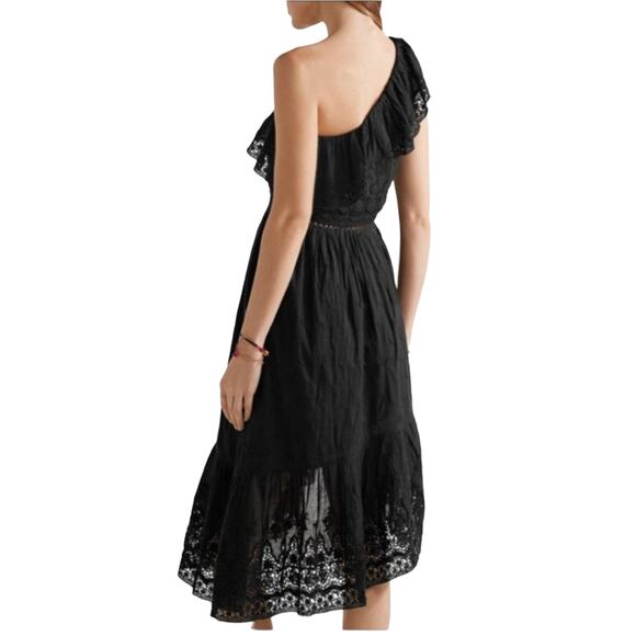 Loves Shack Fancy Pamela Asymmetric One Shoulder Black Midi Dress Size XS - Picture 12 of 14